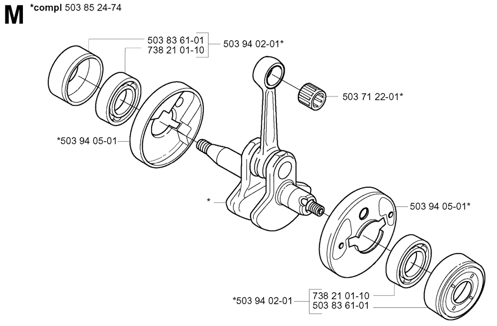 Crankshaft Diagram and Parts List for 325HE3X 20040100001 - 20050600000 Husqvarna Hedge Trimmer