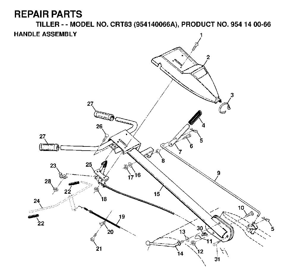 Handle And Controls Diagram and Parts List for CRT83 (954140066A)(1998-02) Husqvarna Tiller