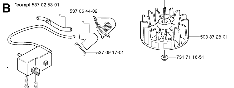 Ignition System Diagram and Parts List for 323HD60 20022200001-20062300000 Husqvarna Hedge Trimmer