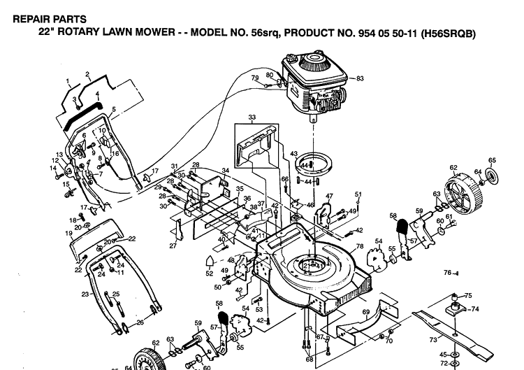 Repair Parts 2 Diagram and Parts List for 56SRQ (H56SRQB)(1992) Husqvarna Lawn Mower