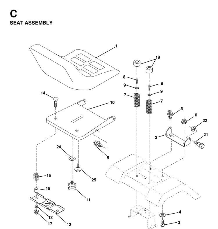 Seat Diagram and Parts List for YTH160 1998-02 Husqvarna Lawn Tractor