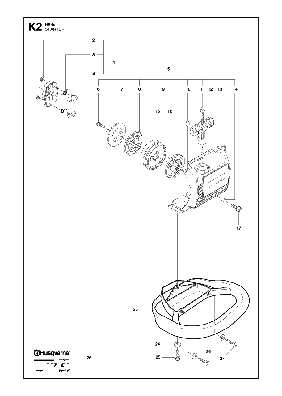 Starter 2 Diagram and Parts List for 327HE4X 20091400001 - 20145299999 Husqvarna Hedge Trimmer
