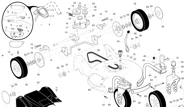 Drive Diagram and Parts List for 7021RC (96143005700)(2009-12) Husqvarna Lawn Mower