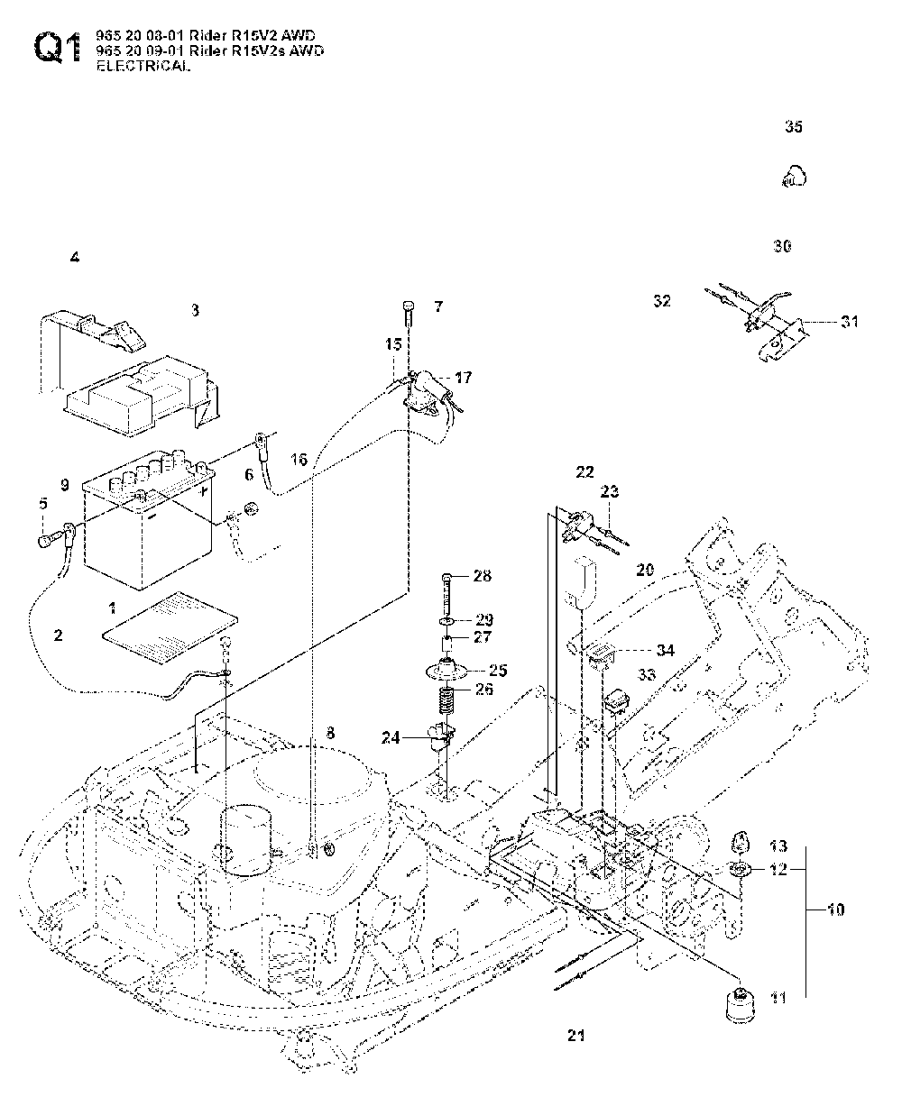 Electrical Diagram and Parts List for RIDER15V2SAWD (965200901)(2008-01) Husqvarna Lawn Tractor