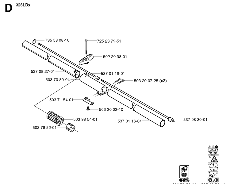Shaft Diagram and Parts List for 326LX 20023100001-20041000000 Husqvarna Edger