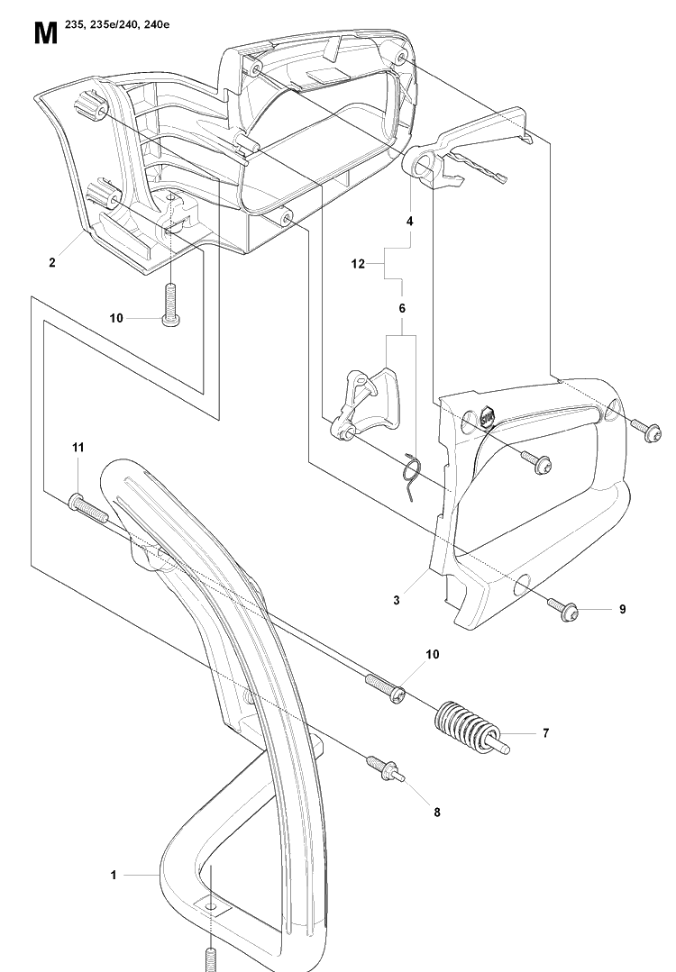 Handle And Controls Diagram and Parts List for 235 20080100001-20091400000 Husqvarna Chainsaw