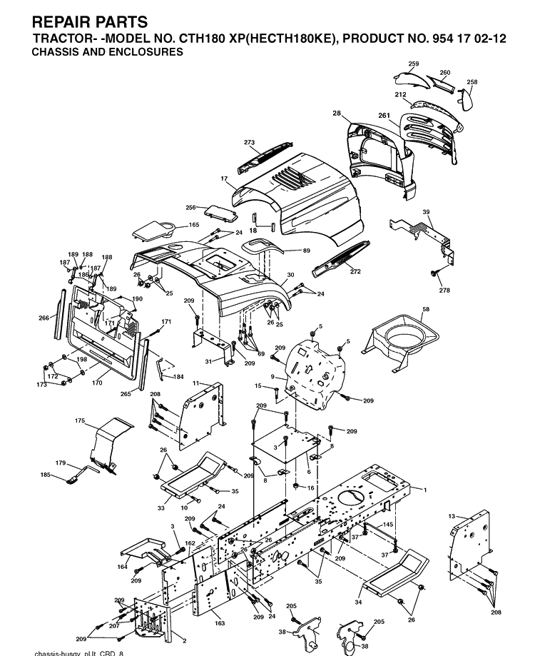Chassis And Enclosures Diagram and Parts List for CTH180XP (HECTH180KE)(2004-06) Husqvarna Lawn Tractor