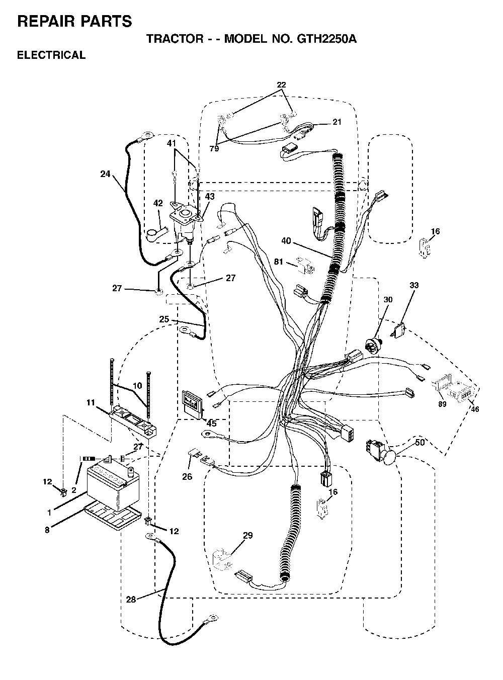 Electrical Diagram and Parts List for GTH2250A (954567093)(2001-04) Husqvarna Lawn Tractor