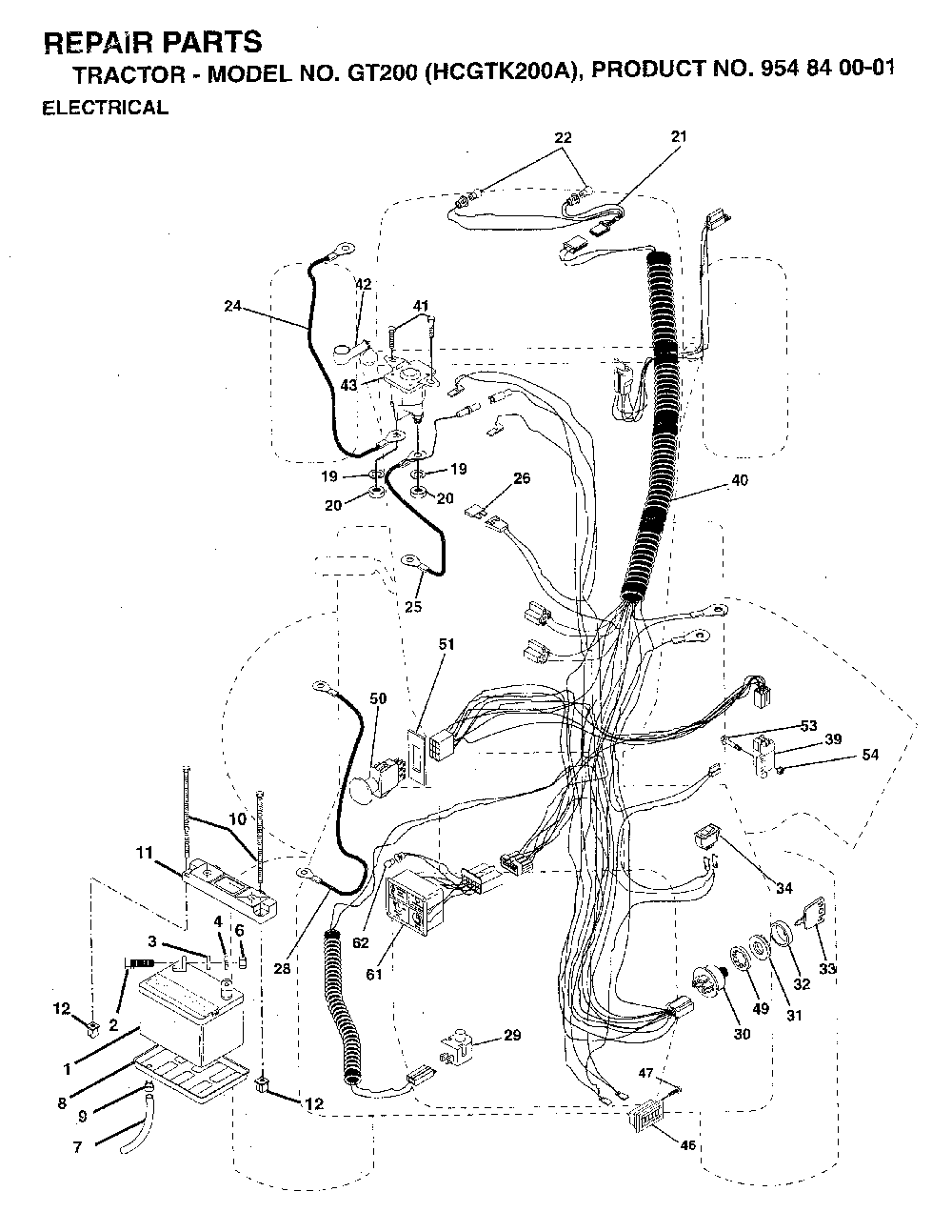 Electrical Diagram and Parts List for GT200 (HCGTK200A, 954840001)(1996-01) Husqvarna Lawn Tractor