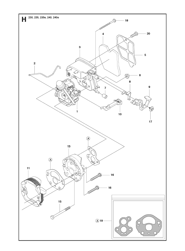 Carburetor And Air Filter Diagram and Parts List for 240E 20091400001-20101400000 Husqvarna Chainsaw