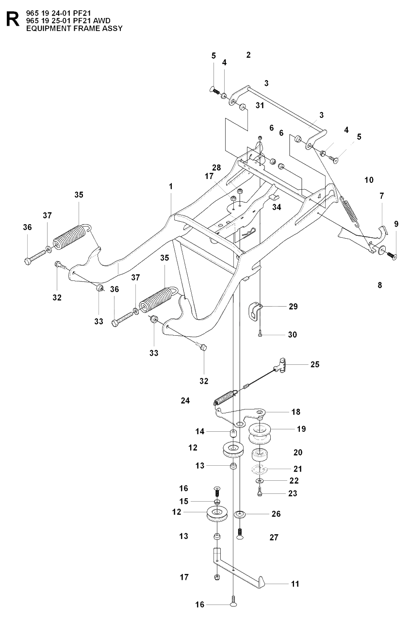 Frame Diagram and Parts List for PF21AWD (965192501)(2008-03) Husqvarna Lawn Tractor