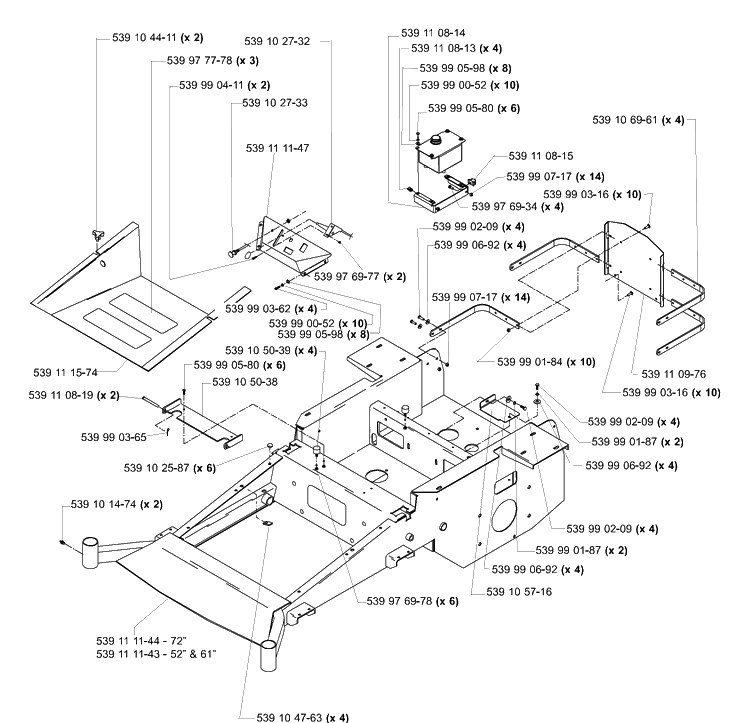 Main Frame (Part 1) Diagram and Parts List for LZ6123TLKOA (96899269)(2005-08) Husqvarna Lawn Mower