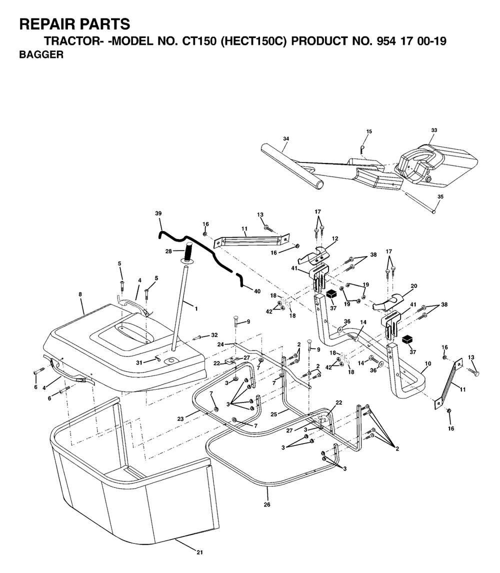 Bagger Diagram and Parts List for CT150 (954170019-C)(2001-01) Husqvarna Lawn Tractor