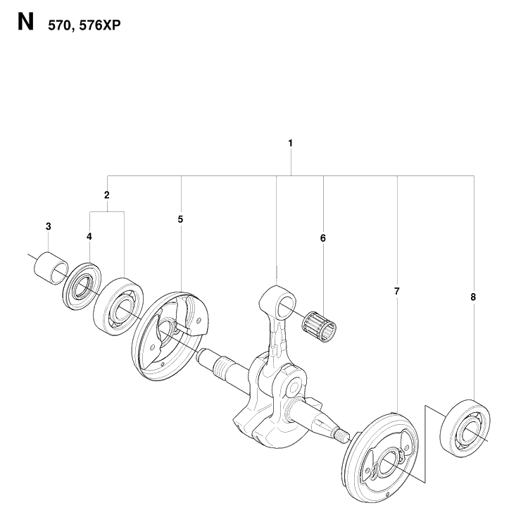 Crankshaft Diagram and Parts List for 576XP-576XPEPA 20083100001-20100100000 Husqvarna Chainsaw