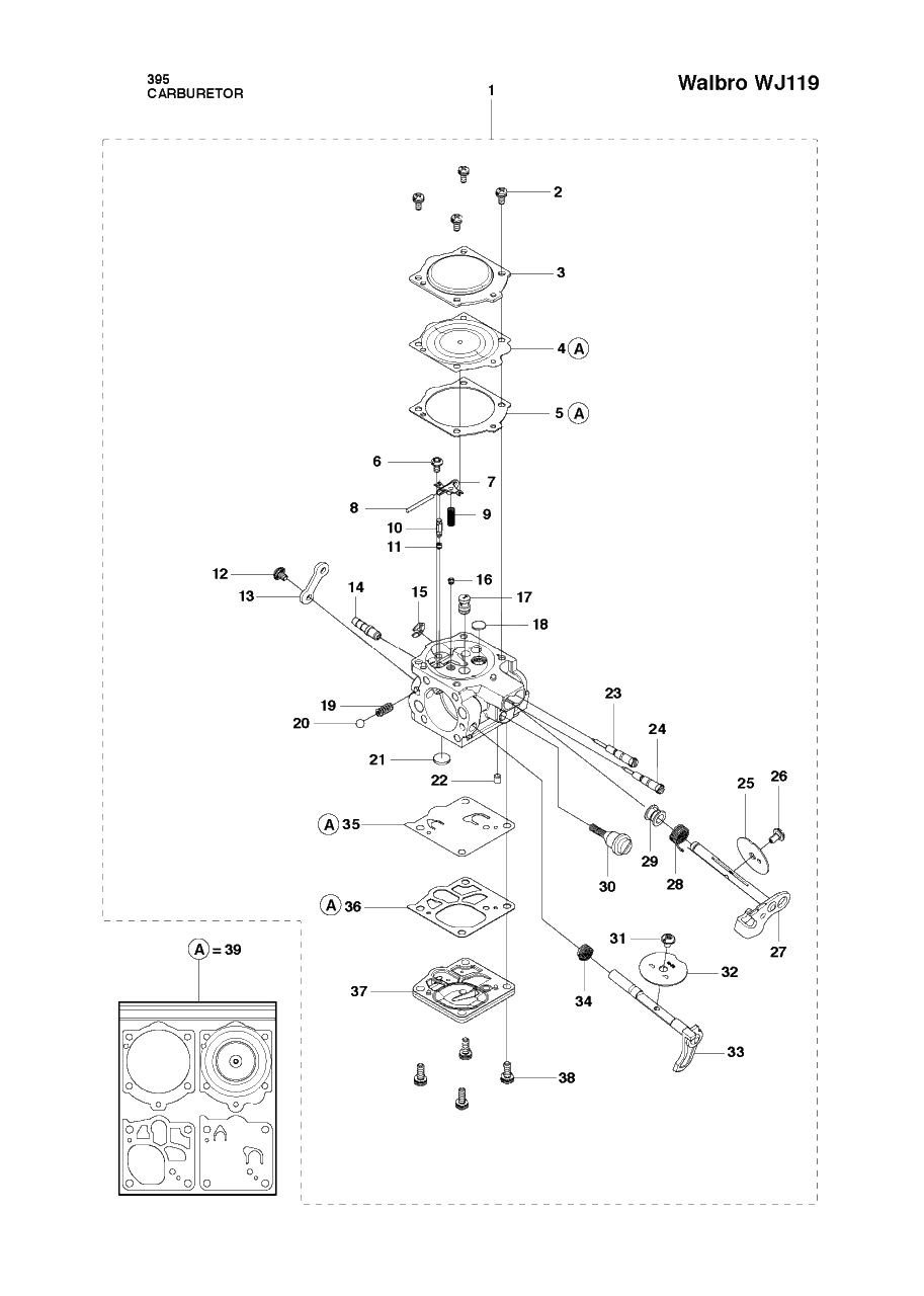 Carburetor Diagram and Parts List for 395XP-XPG (EPA)(20163900001 - 20193499999) Husqvarna Chainsaw