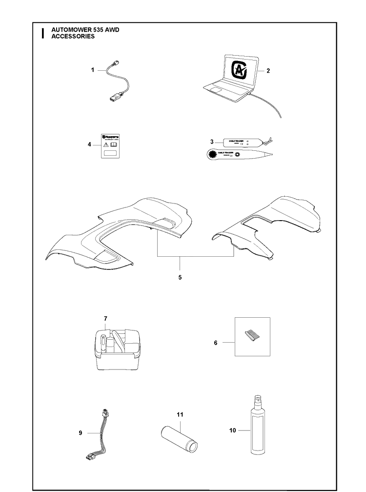 Accessories Diagram and Parts List for 535AWD 2019 Husqvarna Lawn Mower