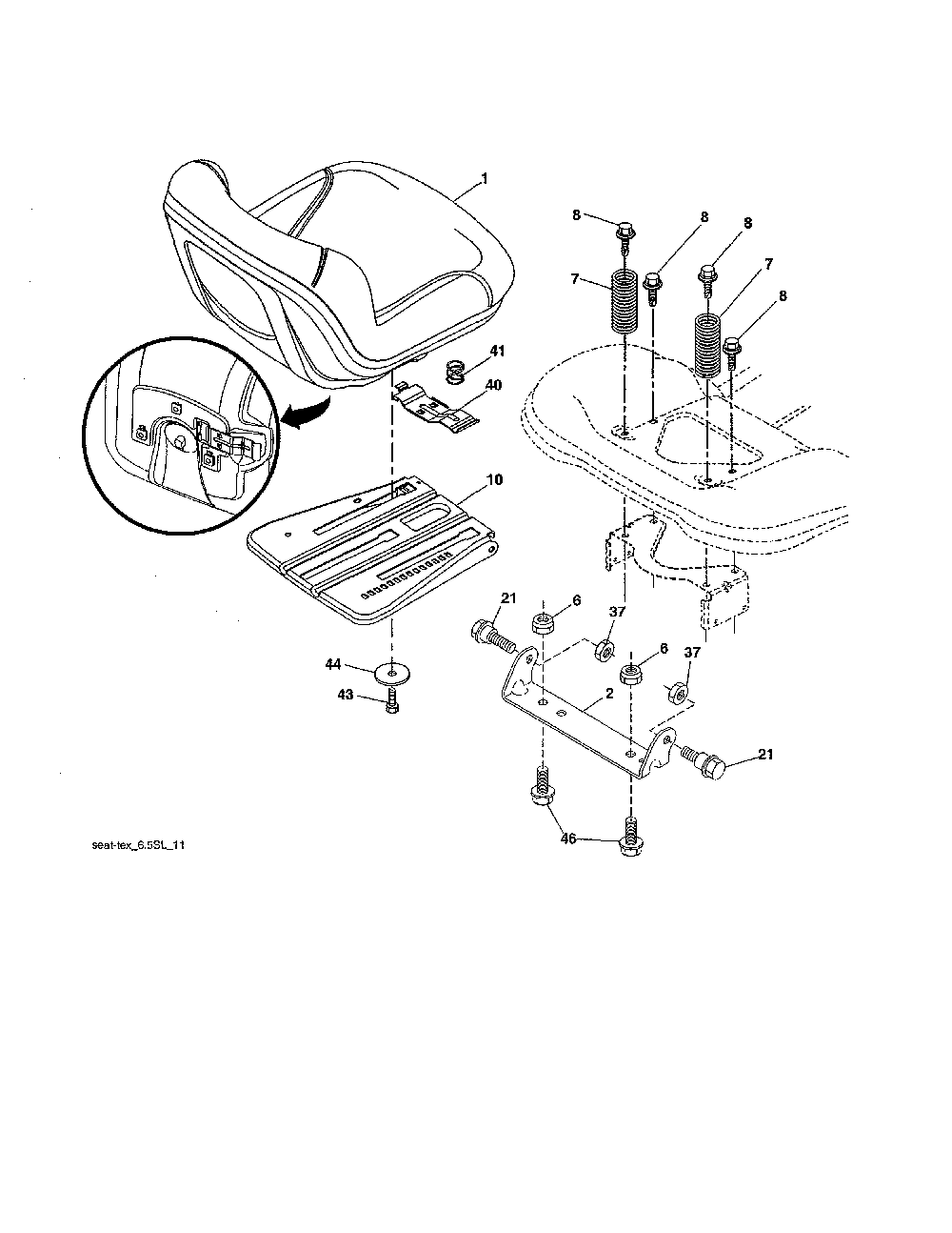 Seat assembly Diagram and Parts List for YT42CS-502120  Husqvarna Lawn Tractor
