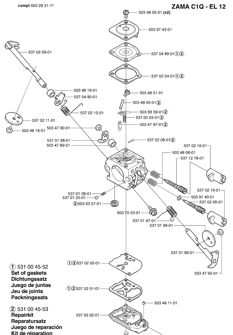 Carburetor Parts Diagram and Parts List for 326C (L-LX-RX)(E-Tech 2)(2002-02) Husqvarna Brush Cutter