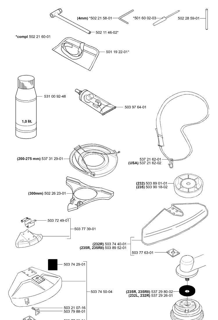Accessories (B) Diagram and Parts List for 232L 2006-01 Husqvarna Trimmer