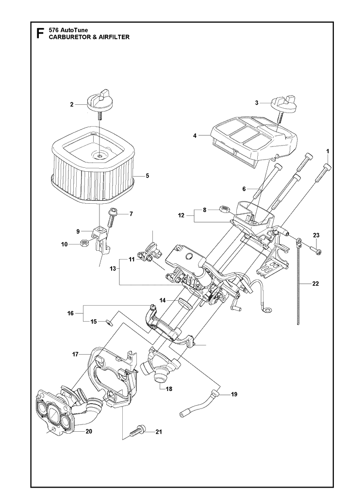 Carburetor And Air Filter Diagram and Parts List for 576XP 20130900001-Current Husqvarna Chainsaw