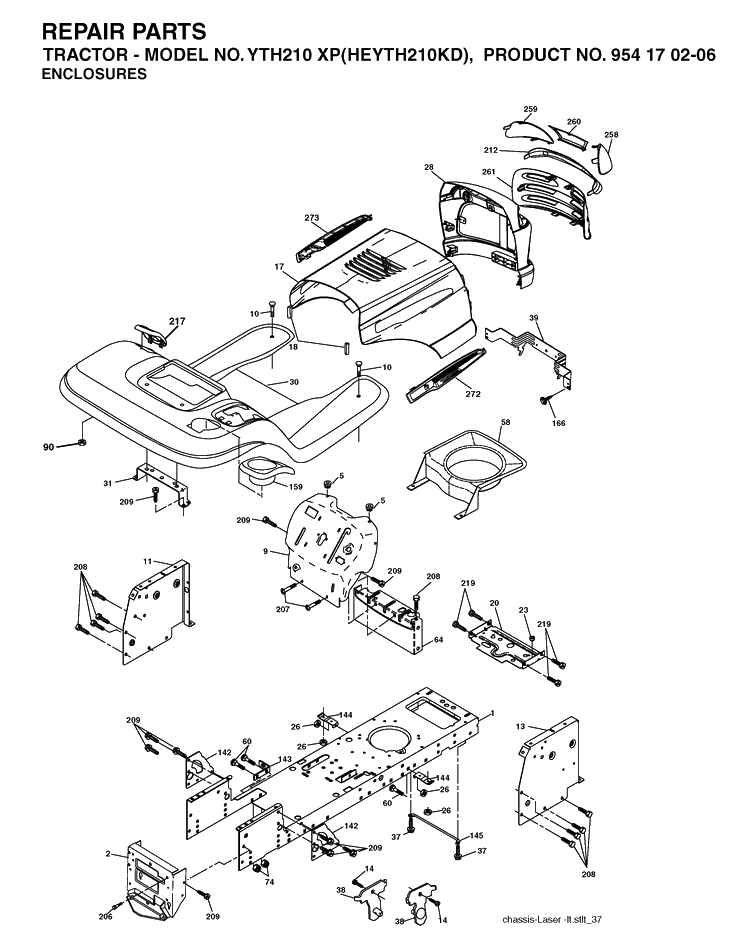Chassis And Enclosures Diagram and Parts List for YTH210XP (HEYTH210KD)(2004-06) Husqvarna Lawn Tractor