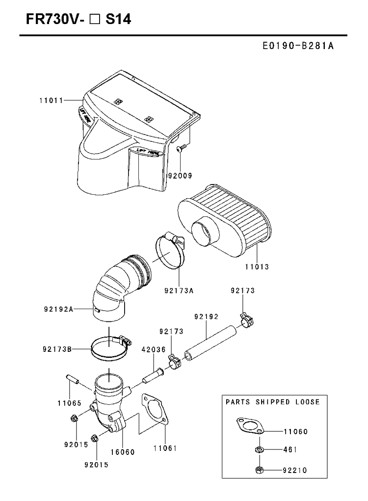 Air Filter And Muffler Diagram and Parts List for FR730V-AS14 2018-11 Husqvarna Engine