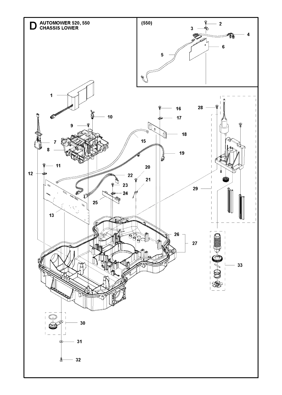 Chassis Lower Diagram and Parts List for 550 2018 Husqvarna Lawn Mower