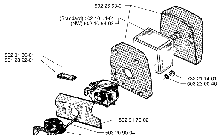 Filter/Carburetor Diagram and Parts List for 265RX 1999-03 Husqvarna Brush Cutter