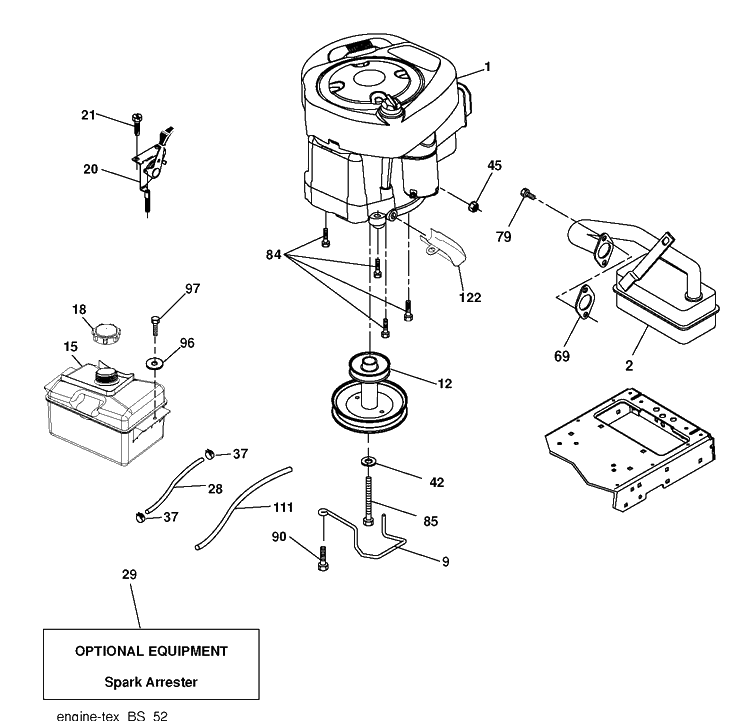 Engine Diagram and Parts List for LTH18538 (96043013102)(2011-6) Husqvarna Lawn Tractor
