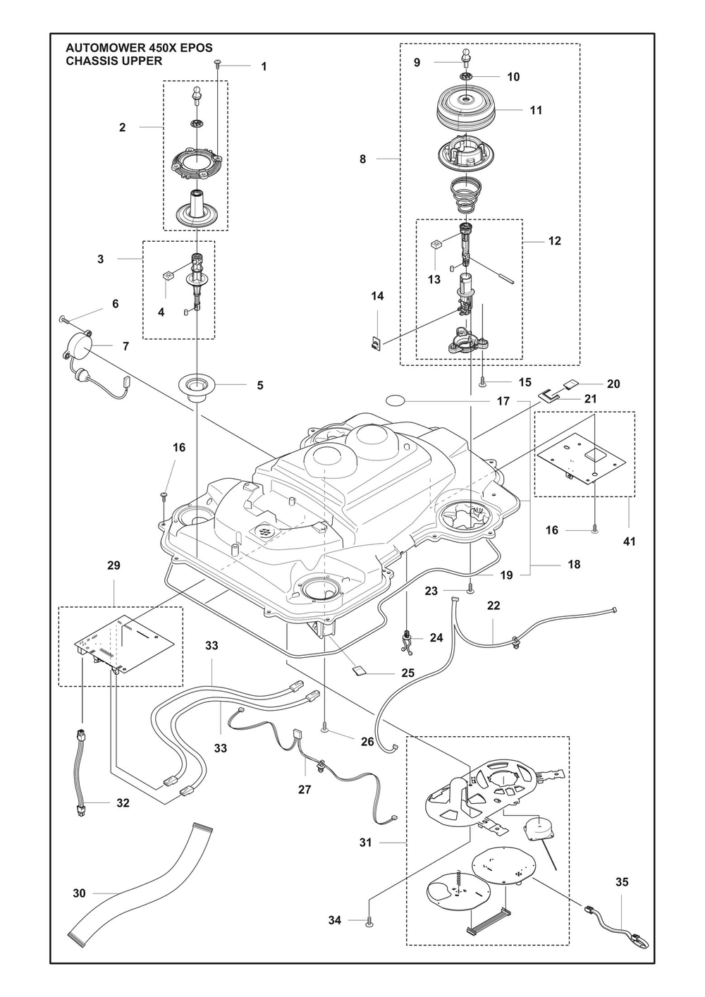 Chassis Upper Diagram and Parts List for 450XEPOS  Husqvarna Lawn Mower