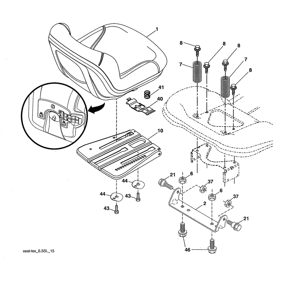 Seat Assembly Diagram and Parts List for YTH20K42-96043027400  Husqvarna Lawn Tractor