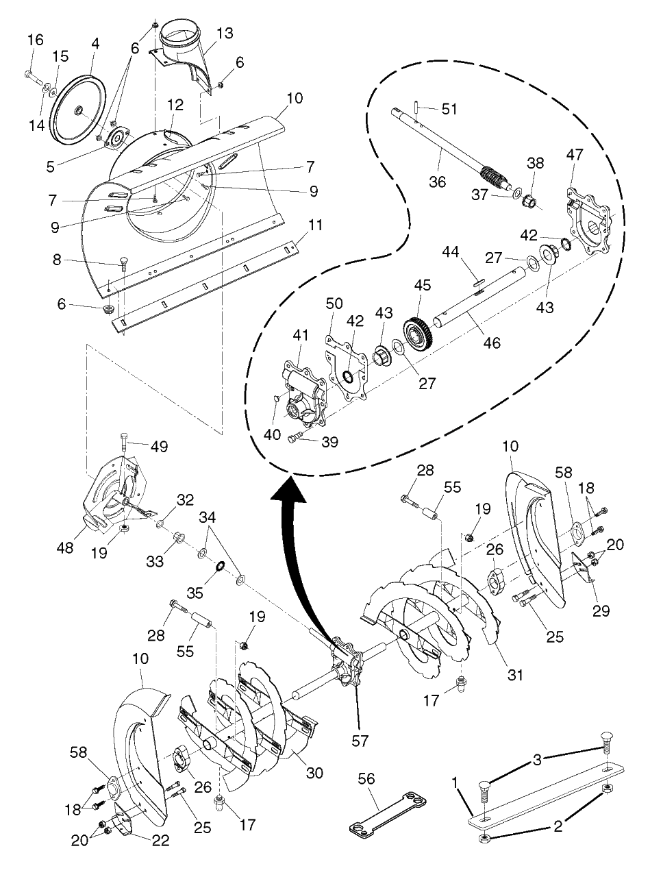 Auger Housing And Impeller Diagram and Parts List for 9027STE (961910003-01)(2012-11) Husqvarna Snow Blower