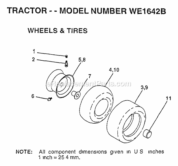 Wheels And Tires Diagram and Parts List for WE1642B 1997 Husqvarna Lawn Tractor