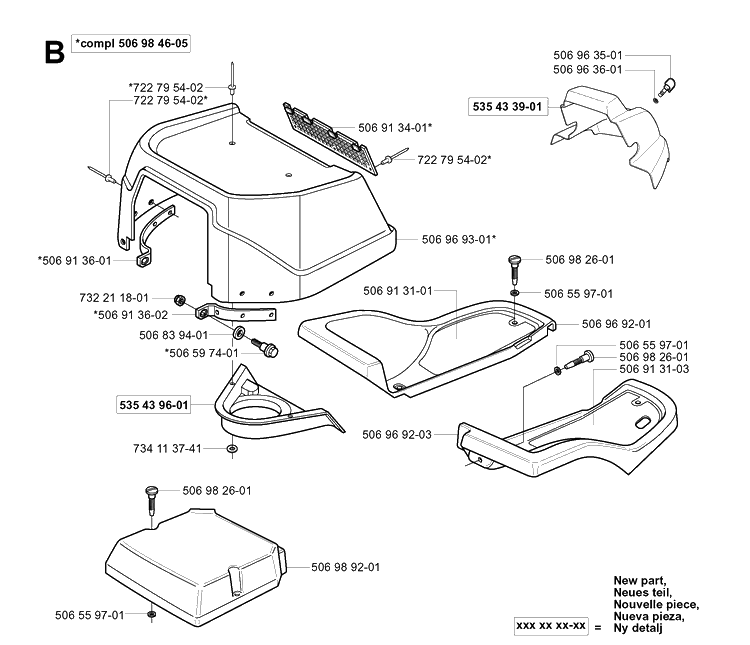 Hood Diagram and Parts List for RIDER16 2003-01 Husqvarna Lawn Mower