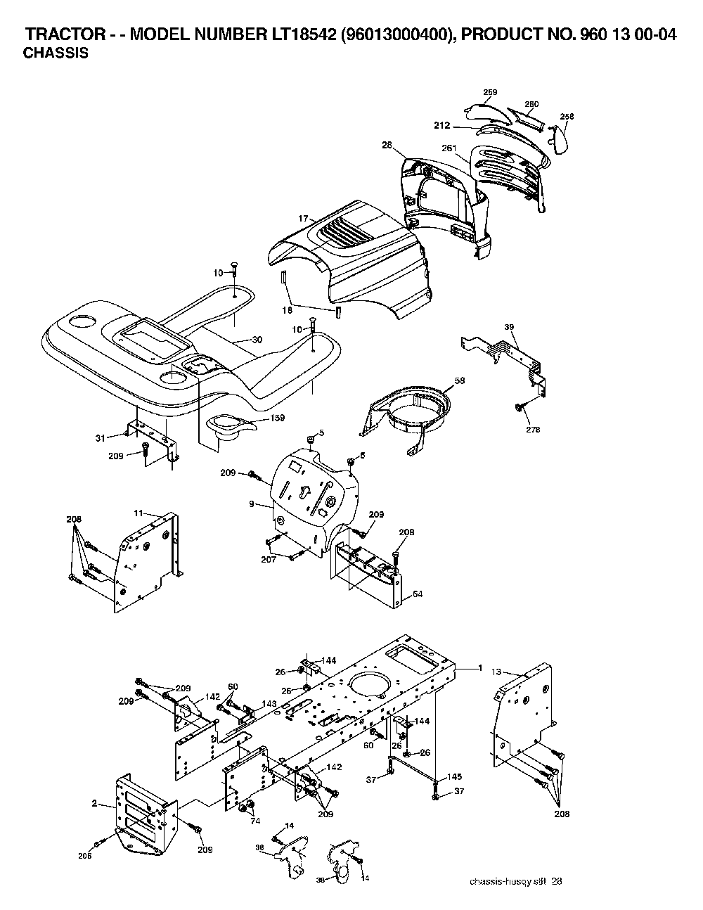 Chassis And Enclosures Diagram and Parts List for LT18542 (96013000400)(2006-03) Husqvarna Lawn Tractor