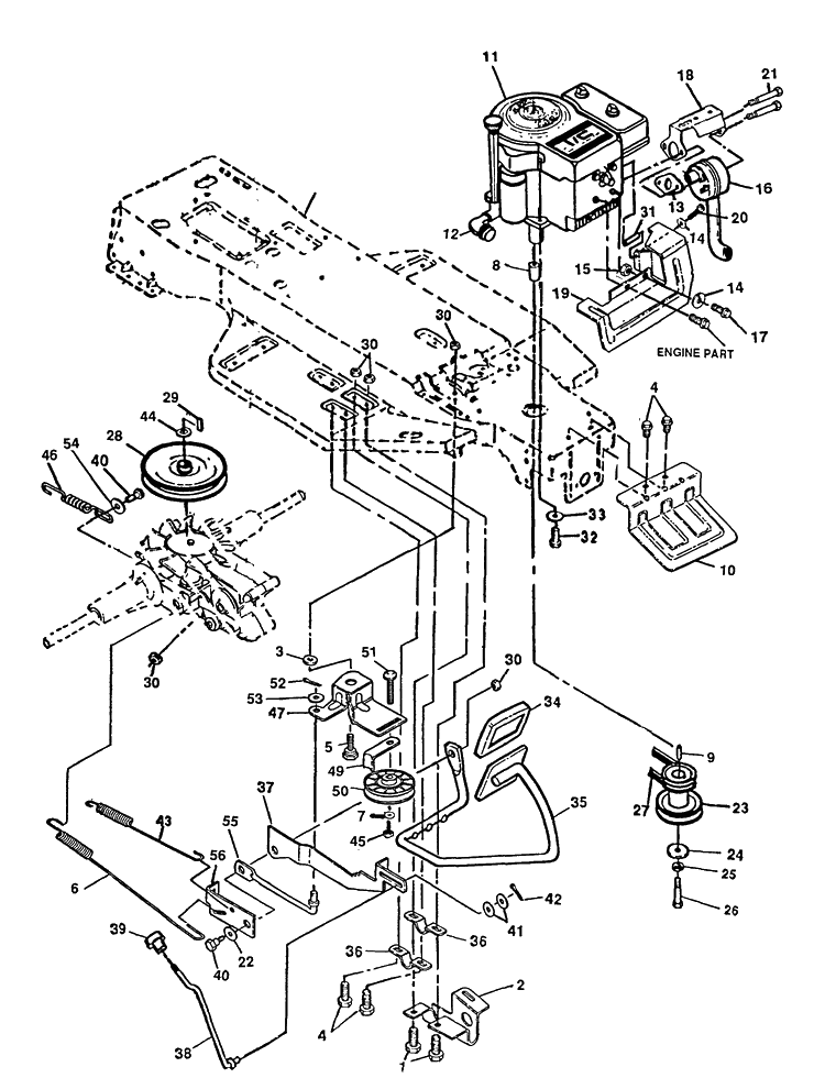 Drive/Engine Diagram and Parts List for 4125H 1991-01 Husqvarna Lawn Mower
