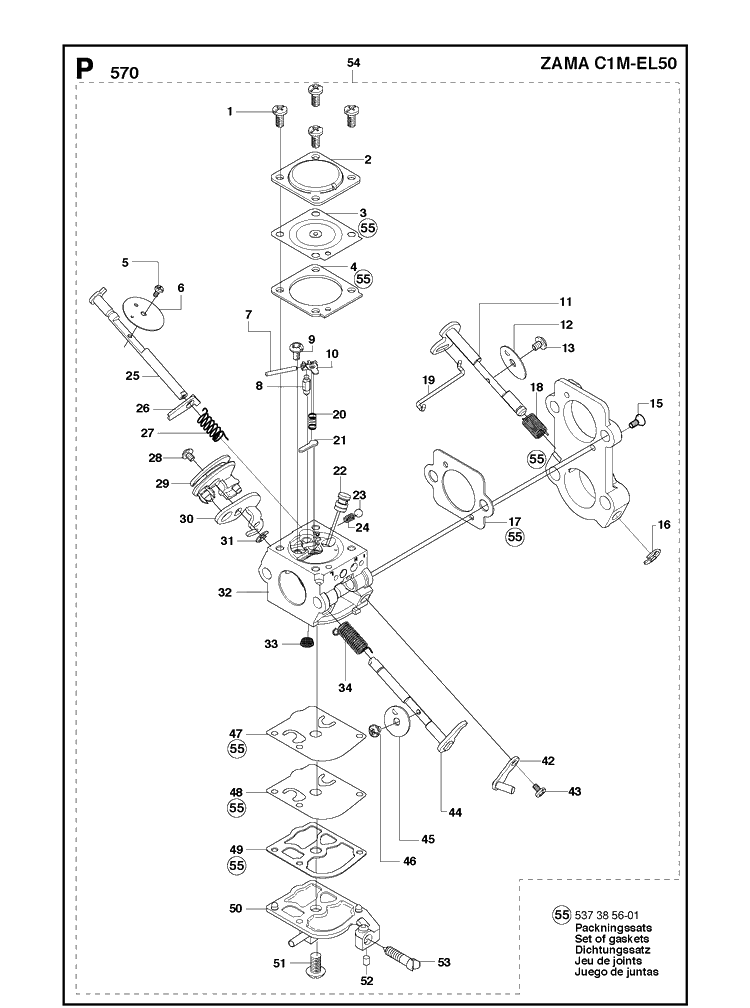 Carburetor Details Diagram and Parts List for 570 (570 EPA)(20090100001-Current) Husqvarna Chainsaw