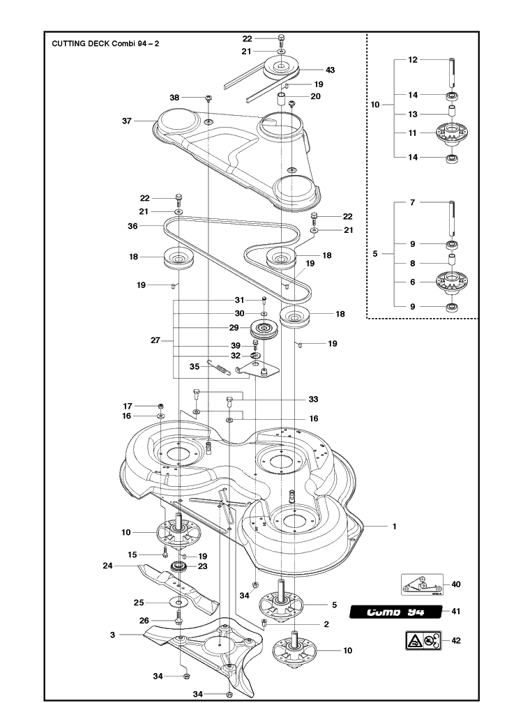 94cm Cutting Deck Diagram and Parts List for COMBI94 (R300SERIES)(2019-01) Husqvarna Lawn Mower