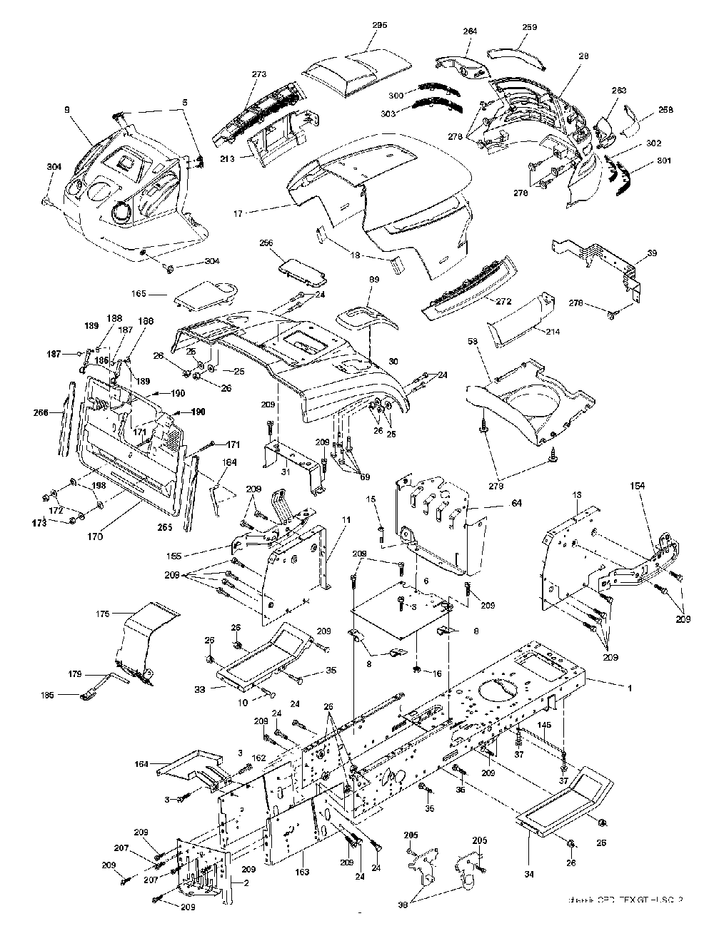 Chassis And Enclosures Diagram and Parts List for CTH200TWIN (96061026200)(2010-01) Husqvarna Lawn Tractor
