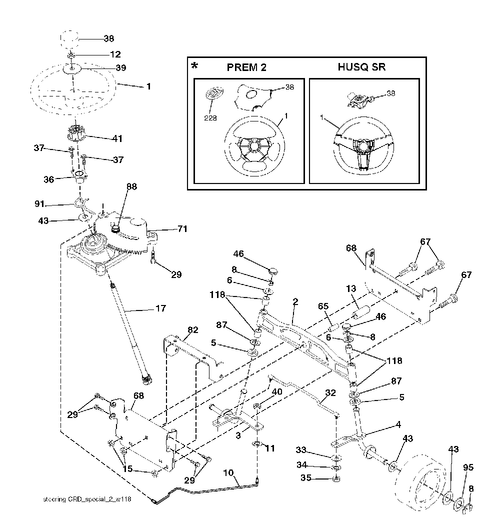 Steering Diagram and Parts List for CTH200TWIN (96061022601)(2008-09) Husqvarna Lawn Tractor