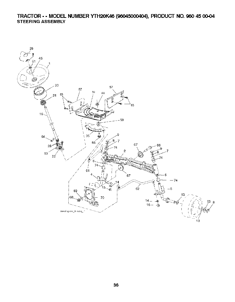 Steering Diagram and Parts List for YTH20K4696045000404 2007-10 Husqvarna Lawn Tractor