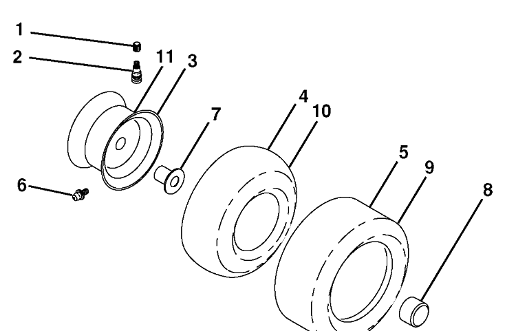 Wheels And Tires Diagram and Parts List for YTH2042 (917289610)(2010-05) Husqvarna Lawn Mower