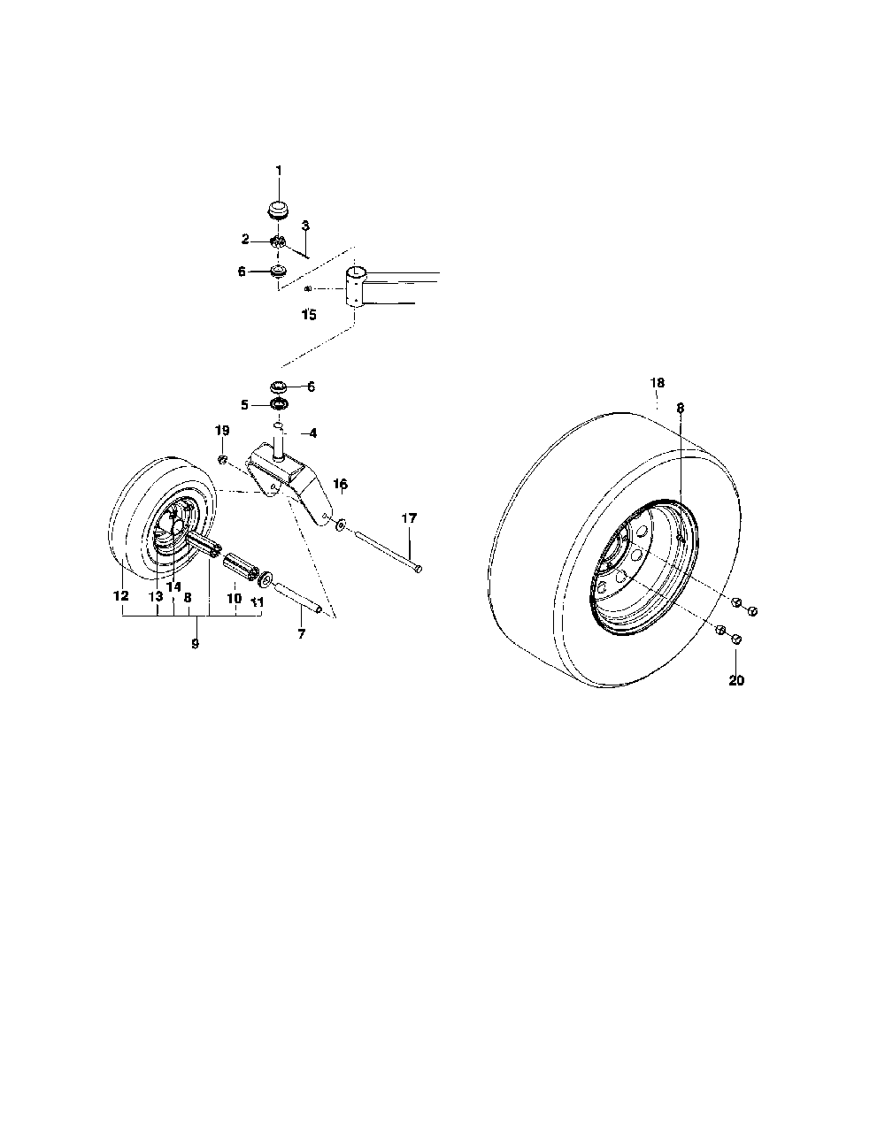 Wheels Diagram and Parts List for MZ6128ZT-966613101  Husqvarna Lawn Mower