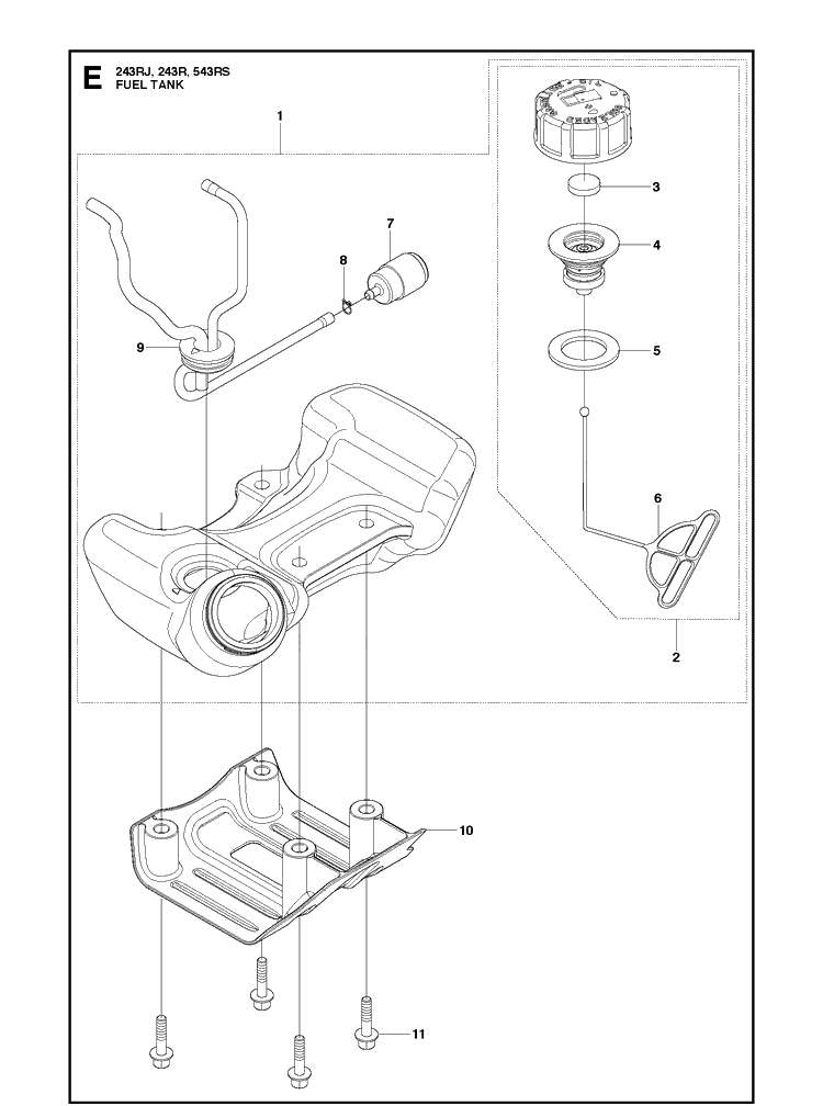 Fuel Tank Diagram and Parts List for 543RS 20113200001-20121000000 Husqvarna Brush Cutter