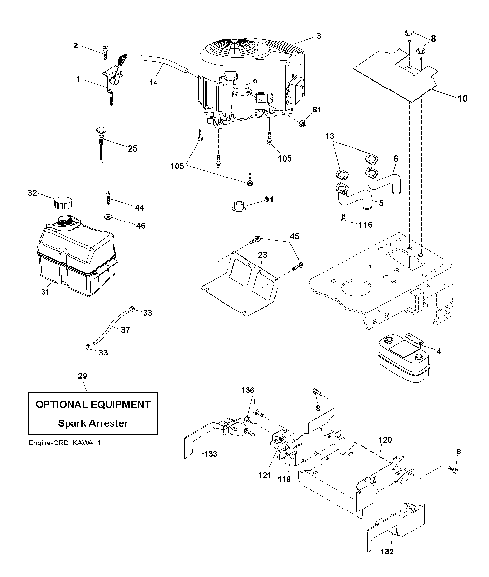 Engine Diagram and Parts List for CTH150 (TWIN, 96061026100)(2010-01) Husqvarna Lawn Tractor