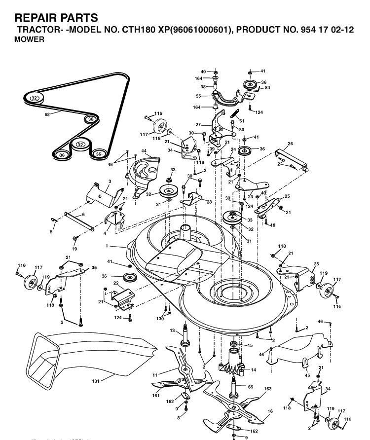 Mower Deck / Cutting Deck Diagram and Parts List for CTH180XP (96061000601)(2005-05) Husqvarna Lawn Tractor