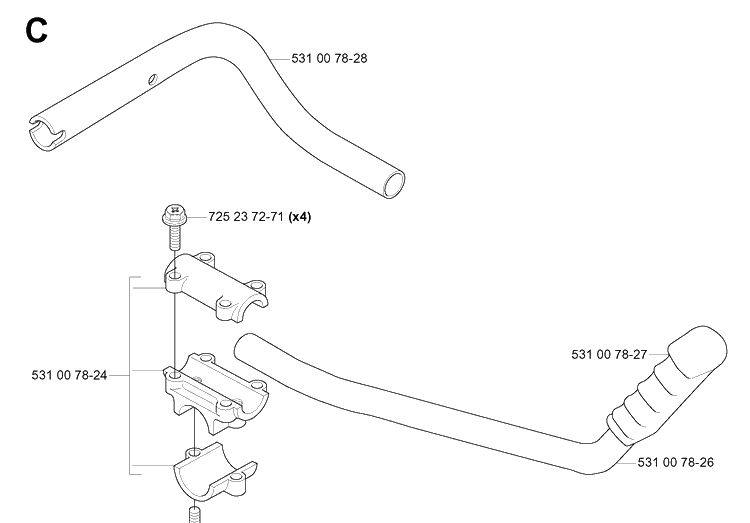 Handle And Controls Diagram and Parts List for 143R 20054100001-20065299999 Husqvarna Brush Cutter