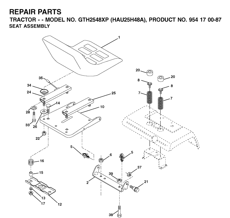 Seat 2 Diagram and Parts List for GTH2548XP (HAU25H48A)(2003-01) Husqvarna Lawn Tractor