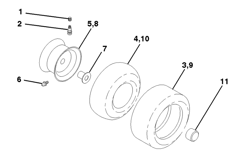 Wheels And Tires Diagram and Parts List for LT120 (954140047-A)(1998-01) Husqvarna Lawn Tractor