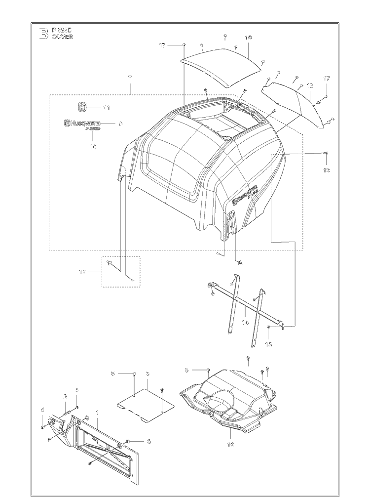 Cover Diagram and Parts List for P525D (966607401)(20120100001-20143999999) Husqvarna Lawn Mower